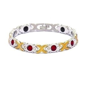 Silver Gold And Ruby Magnetic Therapy Bracelet